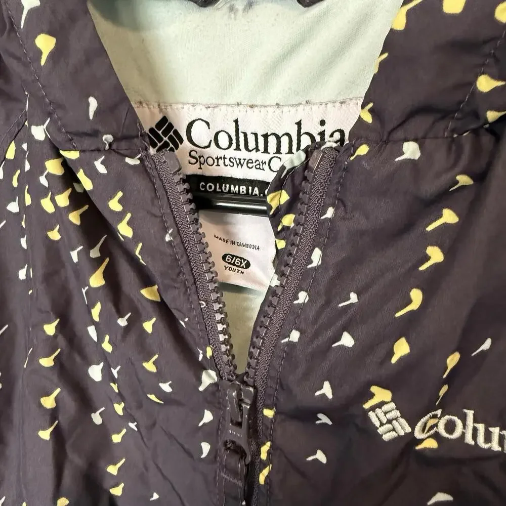 Vintage 00s Columbia Windbreaker Size‎ 6 Gray Full Zip Hooded Lined Jacket Girls